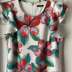 Tommy Hilfiger Floral Ruffle Blouse - Red, Pink, Green